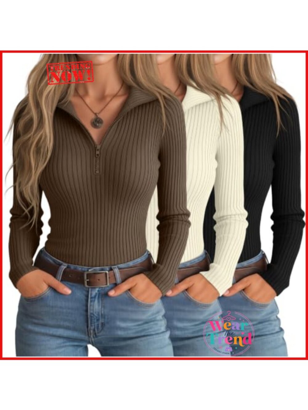 Womens Quarter Zip Ribbed Sweater Pullover Slim Fit Thermal Work Top